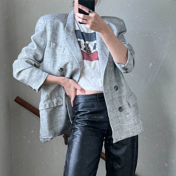 Dior Jackets & Blazers - Vintage Christian Dior Double Breasted Blazer Jacket Grey Flawed Size M